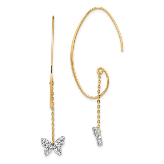 Million Charms 14K Two-tone Cubic Zirconia ( CZ ) Butterfly Dangle Earrings, 51.51mm