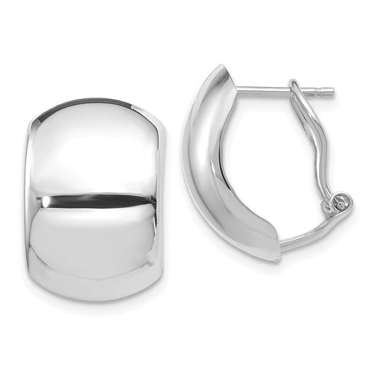 Million Charms 14K White Gold Polished Omega Back Earrings, 17.46mm x 11.82mm