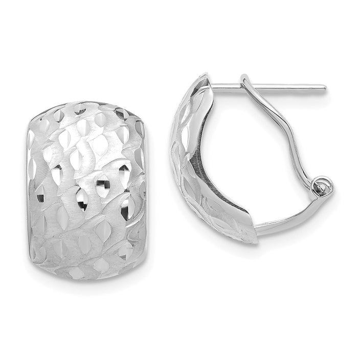 Million Charms 14K White Gold Textured Omega Back Earrings, 14.8mm x 9.95mm