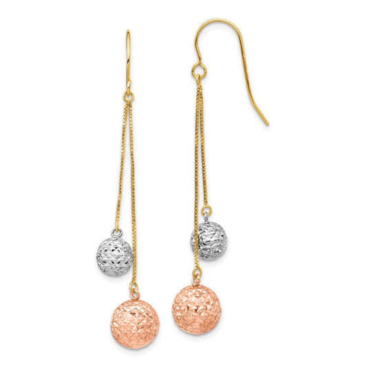 Million Charms 14k Tri-color Diamond-cut Beads Dangle Earrings, 53.54mm x 8mm