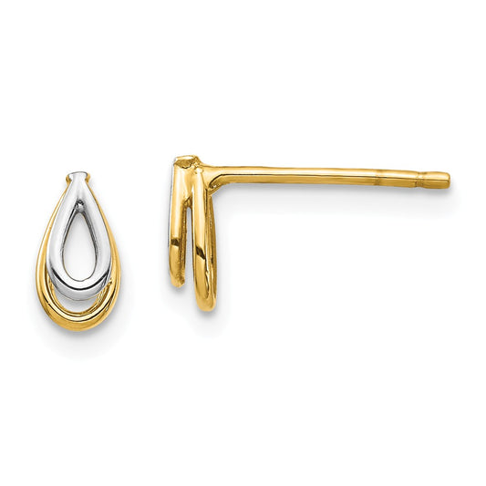 Million Charms 14K & White Rhodium Tear Drop Post Earrings, 7mm x 4mm