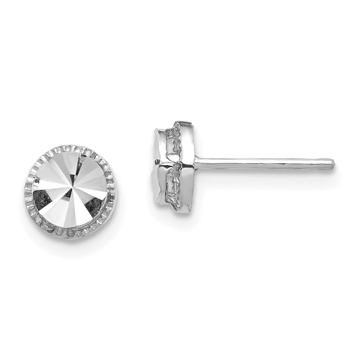 Million Charms 14K White Gold Diamond-Cut Round Post Earrings, 6.25mm x 6.25mm