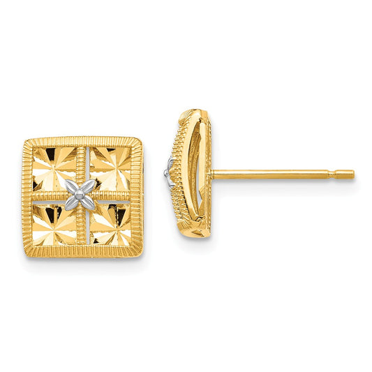 Million Charms 14K White Rhodium Diamond-Cut Square Earrings, 9.56mm x 9.56mm