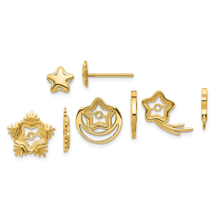 Million Charms 14K Yellow Gold and Rhodium Celestial Post Earrings with Jacket Set,