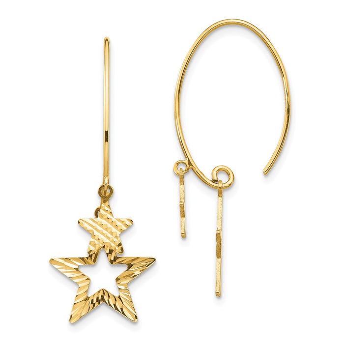 Million Charms 14k Yellow Gold Diamond-Cut Star Dangle Earrings, 13mm x 13mm