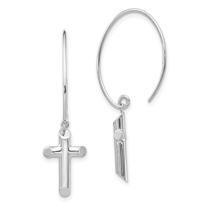 Million Charms 14K White Gold Polished Cross Dangle Earrings, 35.91mm x 9.22mm