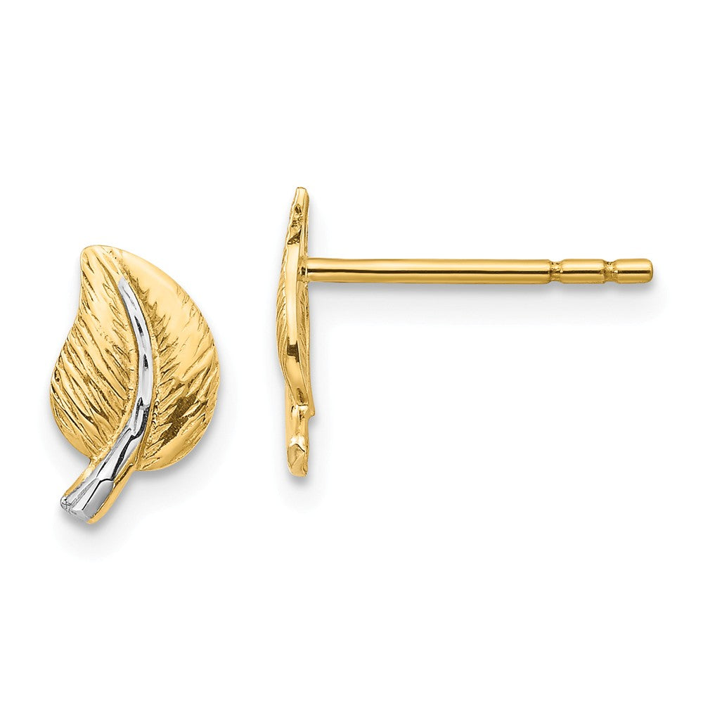 Million Charms 14K & White Rhodium Leaf Post Earrings, 8.95mm x 5.42mm