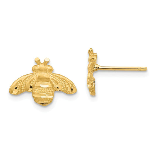 Million Charms 14k Yellow Gold Bee Post Earrings, 8.21mm x 12.62mm