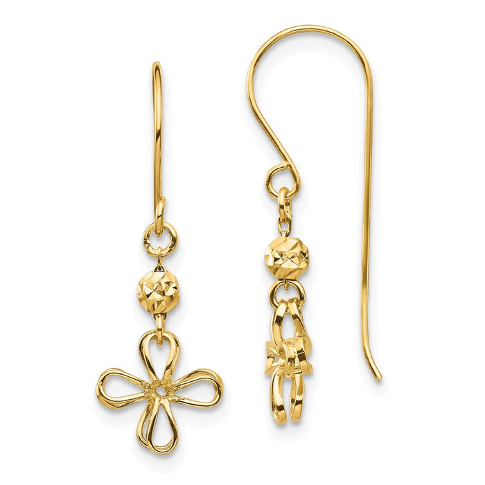 Million Charms 14k Yellow Gold Open Clover Dangle Earrings, 24.95mm x 8.6mm