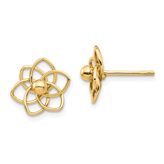 Million Charms 14k Yellow Gold Polished Flowers Post Earrings, 12.73mm x 12.73mm