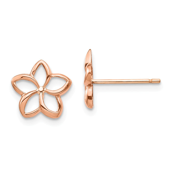 Million Charms 14K Rose Polished Plumeria Cutout Post Earrings, 9.72mm x 9.72mm