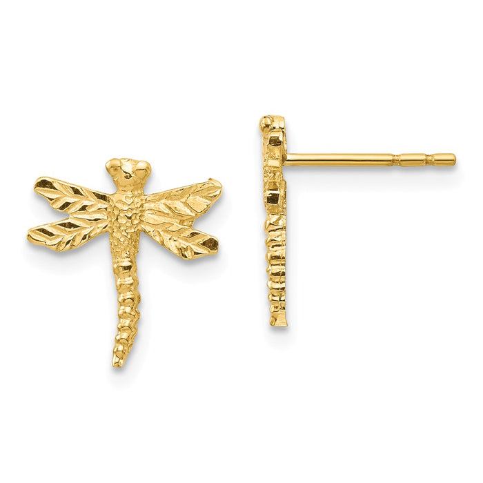 Million Charms 14k Yellow Gold Dragonfly Post Earrings, 11.65mm x 10.55mm