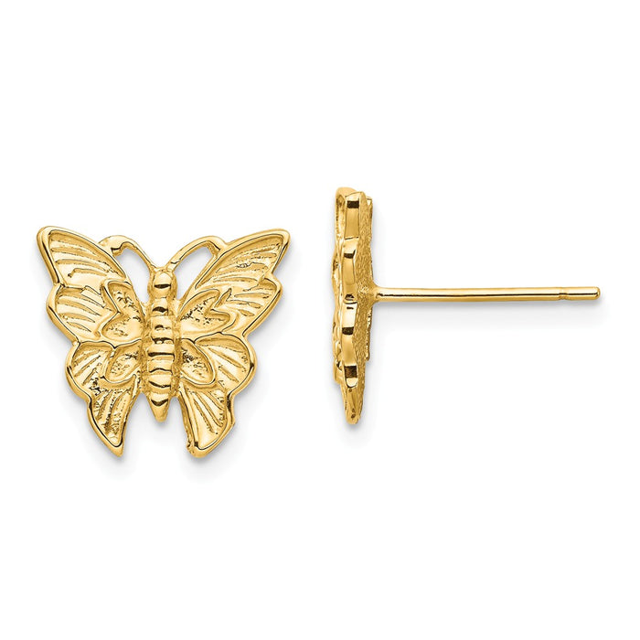 Million Charms 14k Yellow Gold Polished Butterfly Post Earrings, 12mm x 12.45mm