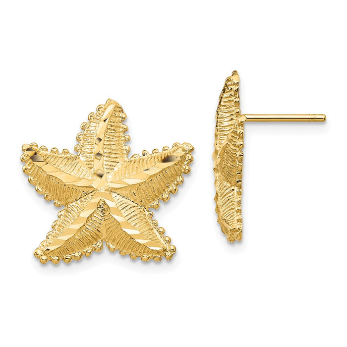 Million Charms 14k Yellow Gold Diamond-Cut Starfish Post Earrings, 17.95mm x 19.64mm