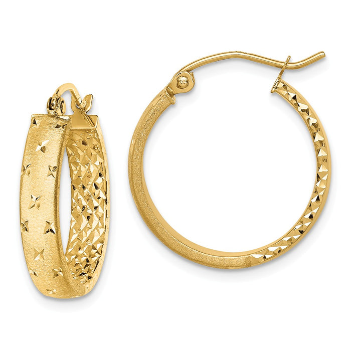 Million Charms 14k Yellow Gold Polished & Diamond-cut In/Out Hoop Earrings, 4mm