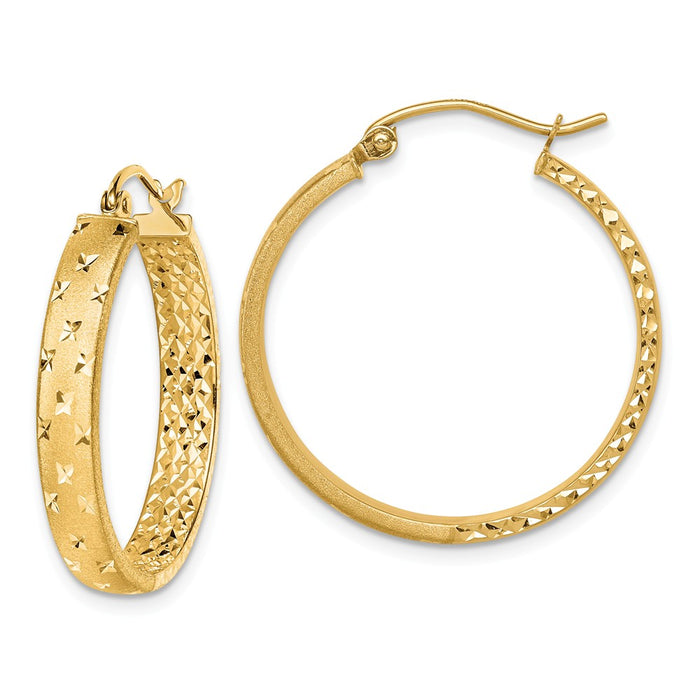 Million Charms 14k Yellow Gold Satin & Polished & Diamond-cut In/Out Hoop Earrings, 4mm