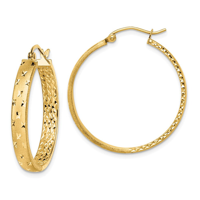 Million Charms 14k Yellow Gold Polished & Diamond-cut In/Out Hoop Earrings, 4mm