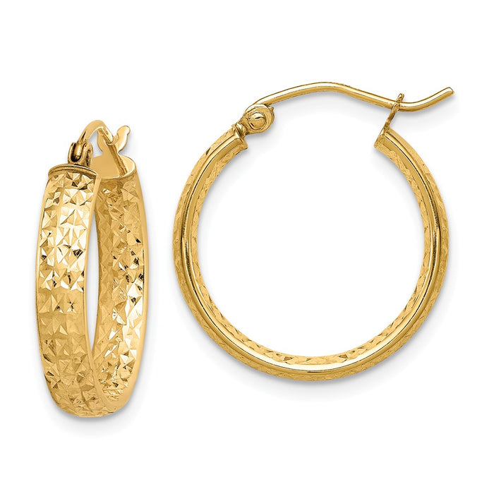 Million Charms 14k Yellow Gold Diamond-cut In/Out Hoop Earrings, 3.8mm