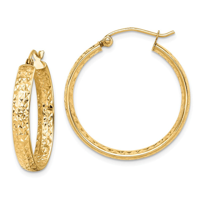 Million Charms 14k Yellow Gold Diamond-cut In/Out Hoop Earrings, 3.8mm