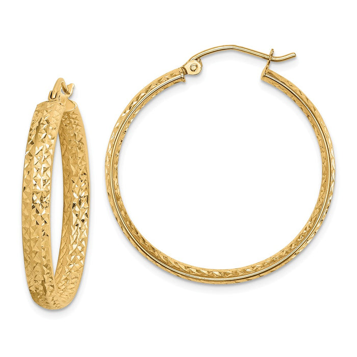 Million Charms 14k Yellow Gold Diamond-cut In/Out Hoop Earrings, 3.8mm