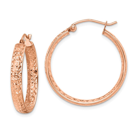 Million Charms 14k Rose Gold Diamond-cut In/Out Hoop Earrings, 3.8mm