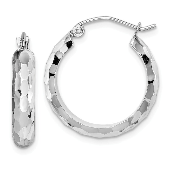 Million Charms 14k White Gold Diamond-cut Hoop Earrings, 4mm