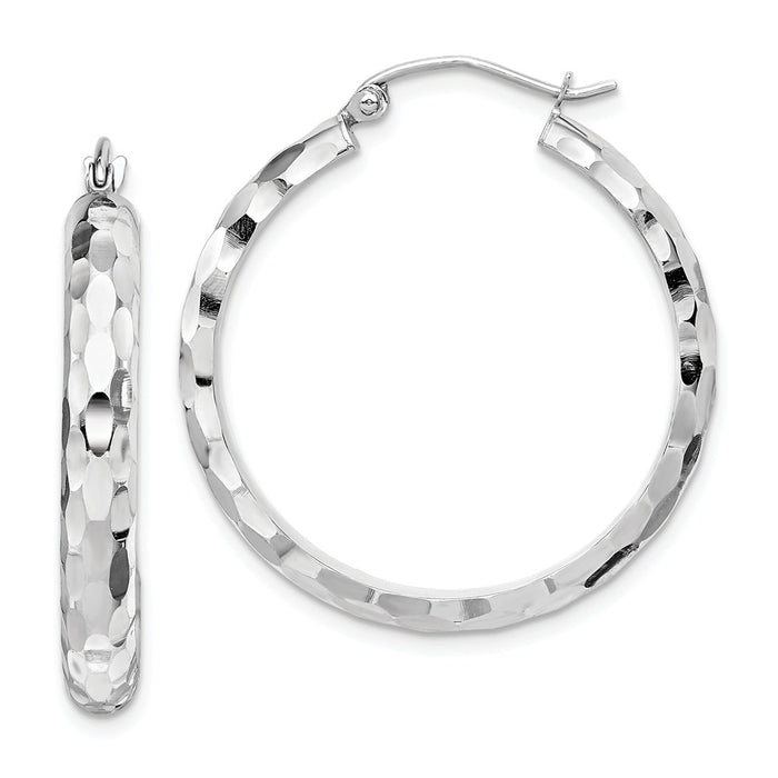 Million Charms 14k White Gold Diamond-cut Hoop Earrings, 4mm