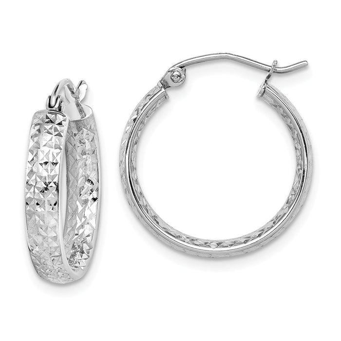 Million Charms 14k White Gold Diamond-cut In/Out Hoop Earrings, 3.8mm