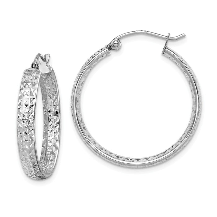 Million Charms 14k White Gold Diamond-cut In/Out Hoop Earrings, 3.8mm