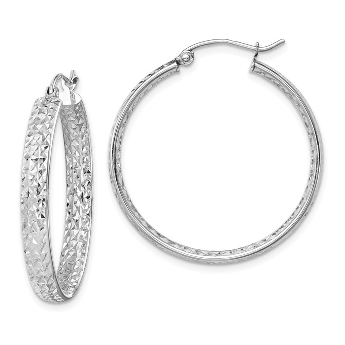 Million Charms 14k White Gold Diamond-cut In/Out Hoop Earrings, 3.8mm