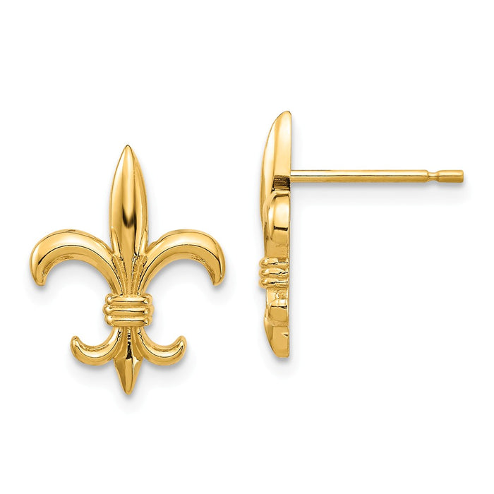 Million Charms 14k Yellow Gold Fluer De Lis Earrings, 14.13mm x 11.08mm