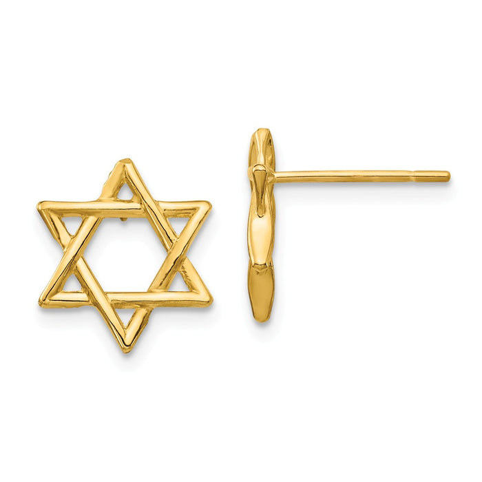 Million Charms 14k Yellow Gold Star of David Earrings, 11.8mm x 11.8mm