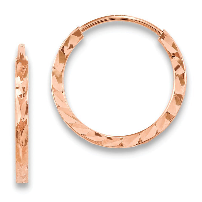 Million Charms 14k Rose Gold Diamond-cut Square Tube Endless Hoop Earrings, 14.75mm x 15.6mm