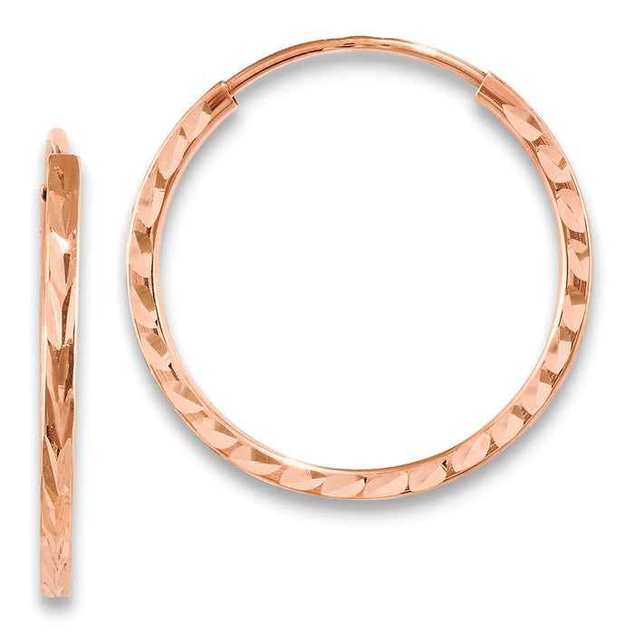 Million Charms 14k Rose Gold Diamond-cut Square Tube Endless Hoop Earrings, 20.25mm x 20.25mm