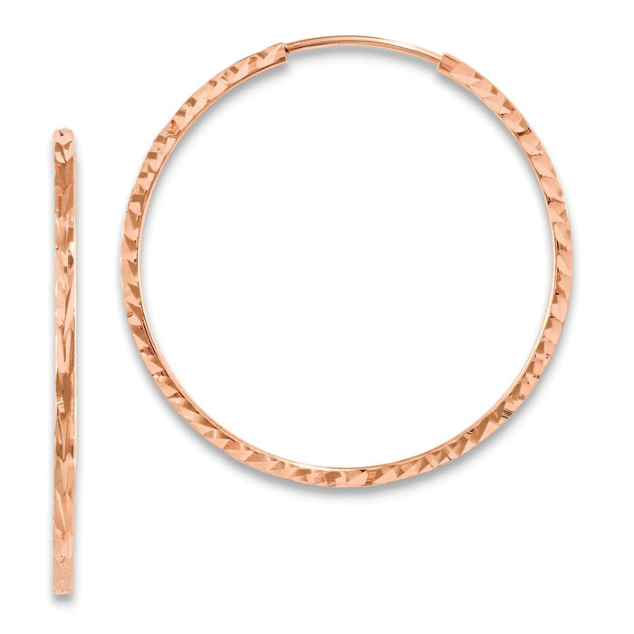 Million Charms 14k Rose Gold Diamond-cut Square Tube Endless Hoop Earrings, 29.5mm x 30mm