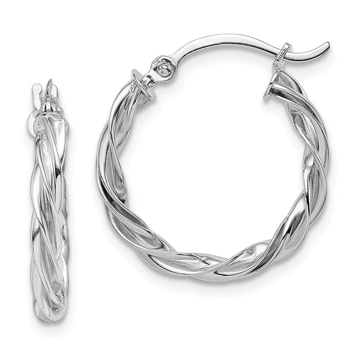 Million Charms 14K Polished White Gold Twisted Hoop Earrings, 20.5mm x 19.25mm