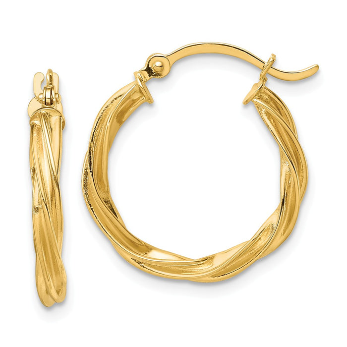 Million Charms 14k Yellow Gold Polished Twisted 2.5mm Hoop Earrings, 20.5mm x 19.25mm