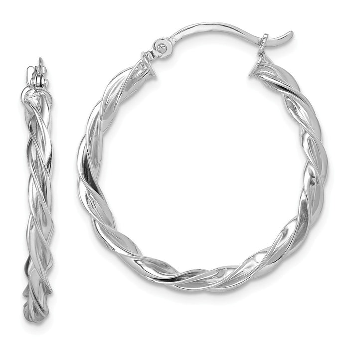 Million Charms 14K White Gold Polished Twisted Hoop Earrings, 26.5mm x 25.5mm