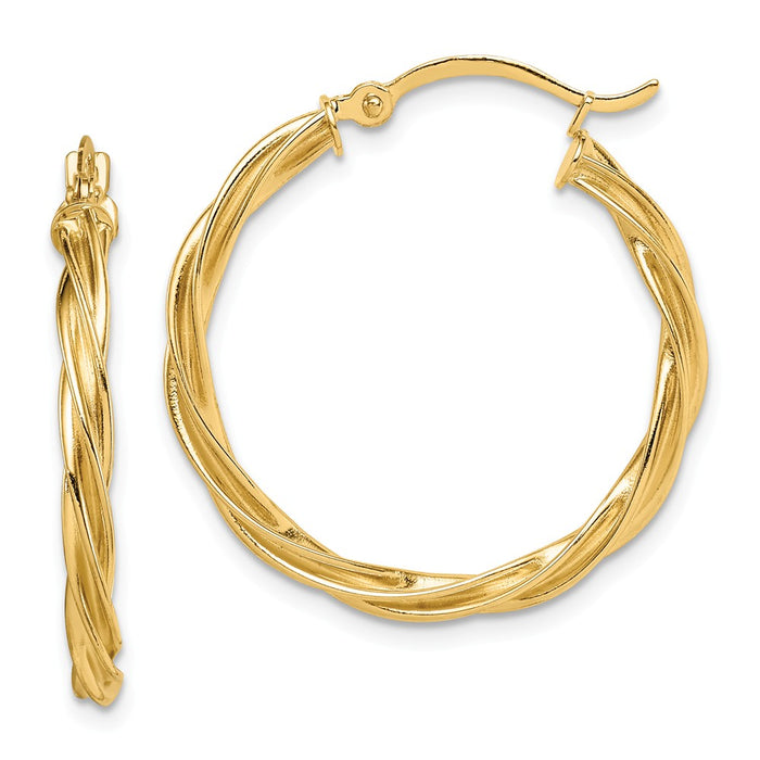 Million Charms 14k Yellow Gold Polished Twisted 2.5mm Hoop Earrings, 26.5mm x 25.5mm
