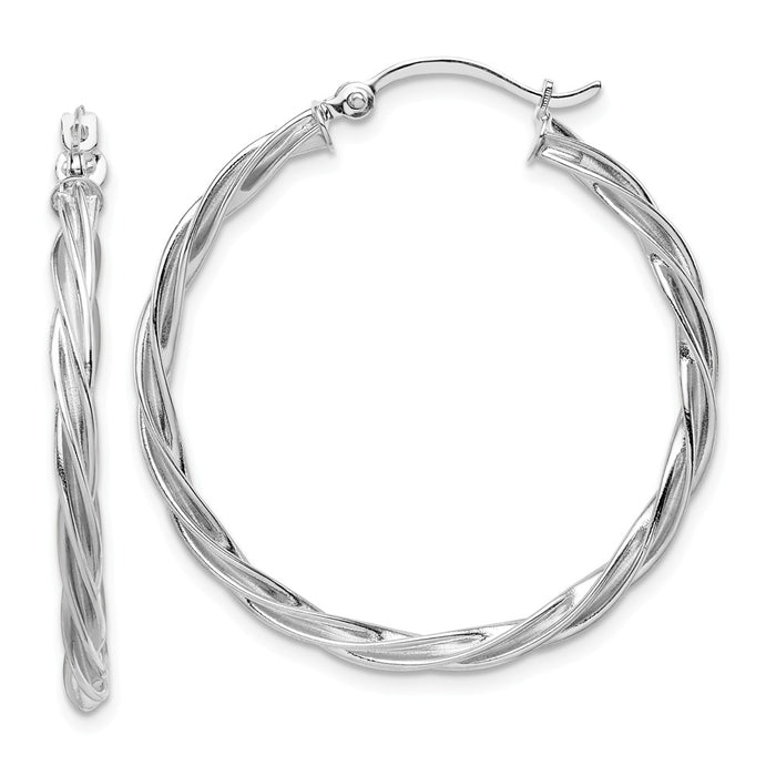 Million Charms 14K Polished White Gold 2.5mm Twisted Hoop Earrings, 33.75mm x 32mm