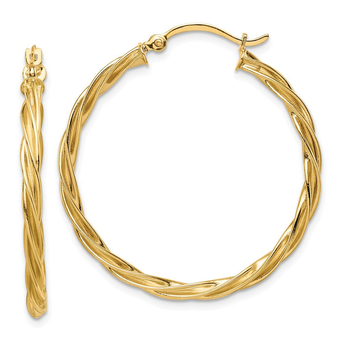 Million Charms 14k Yellow Gold Polished 2.5mm Twisted Hoop Earrings, 33.75mm x 32mm