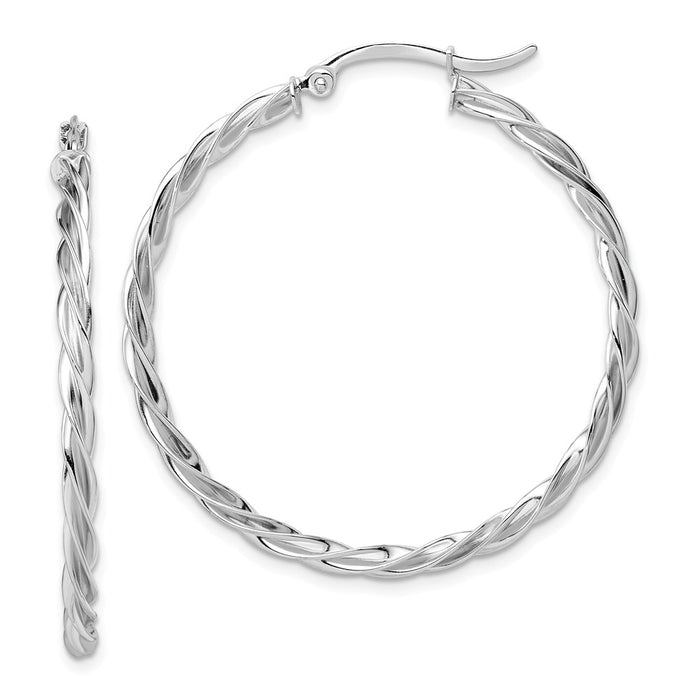 Million Charms 14K Polished White Gold Twisted 2.5mm Hoop Earrings, 39.5mm x 38mm