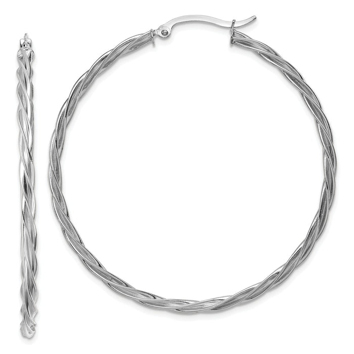 Million Charms 14K Polished White Gold 2.5mm Twisted Hoop Earrings, 51.5mm x 49.5mm