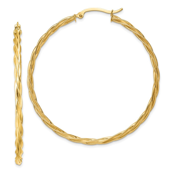 Million Charms 14k Yellow Gold Polished 2.5mm Twisted Hoop Earrings, 51.5mm x 49.5mm