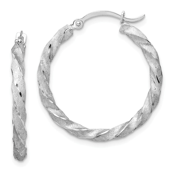 Million Charms 14K White Gold Twisted Satin Diamond-Cut Hoop Earrings, 26mm x 25mm