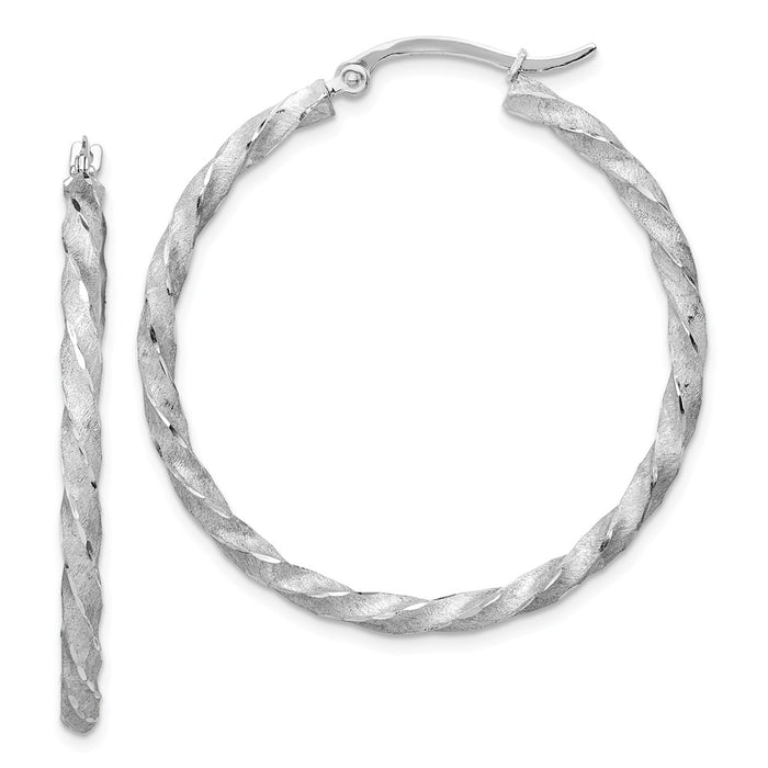 Million Charms 14K White Gold Twisted Satin Diamond-Cut Hoop Earrings, 40mm x 38.5mm