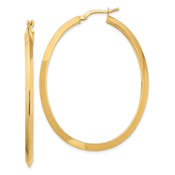 Million Charms 14k Yellow Gold Large 3mm Knife Edge Oval Hoop Earrings, 51.5mm x 40.07mm