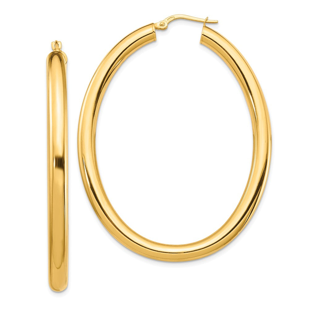 Million Charms 14k Yellow Gold Large 4mm Thick Oval Hoop Earrings, 53.98mm x 41.85mm