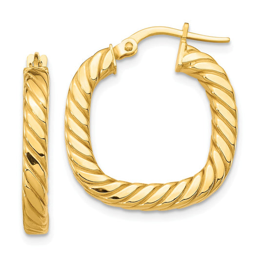 Million Charms 14k Yellow Gold Small 2x3mm Textured Square Hoop Earrings, 22.06mm x 17mm