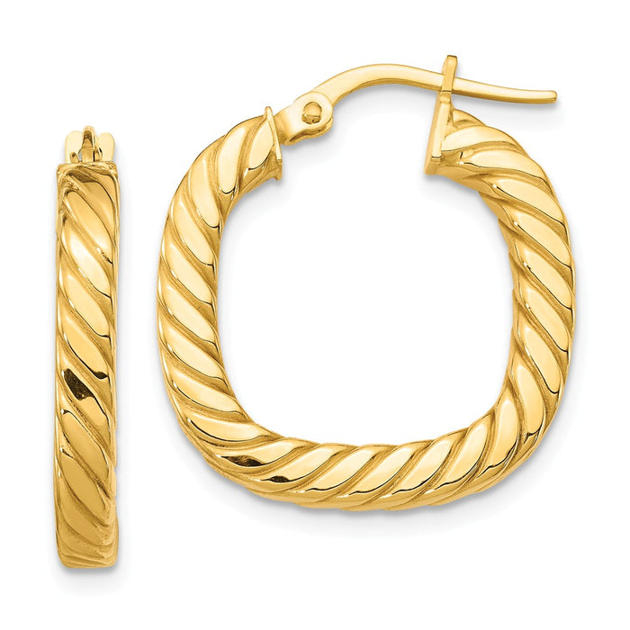Million Charms 14k Yellow Gold Small 2x3mm Textured Square Hoop Earrings, 22.06mm x 17mm
